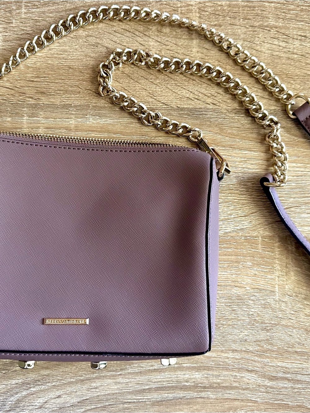 Rebecca Minkoff Mauve Leather Crossbody with Gold Chain